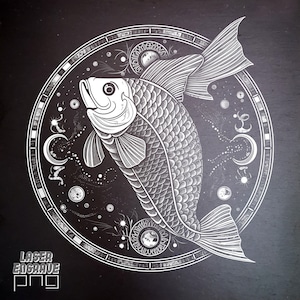 Fische PNG | Lasergravur-Datei | Schiefer Untersetzer Ätzdatei | Sternzeichen Geschenk | Horoskop Kunstwerk | Astrologie-Design | Februar März