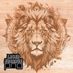 Gravure laser PNG | Prêt pour la combustion lumineuse et la forge luminescente | Fichier de gravure sur bois | Mandala Lion