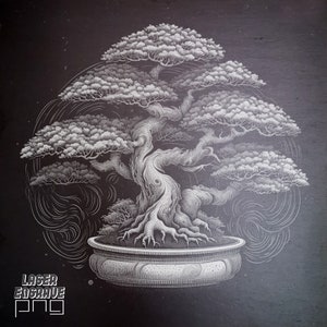 Bonsaï Tree PNG | Slate Laser Engraving File | CNC Digital for Etching | Downloadable and Printable Design | Dwarf Miniature Tree Drawing