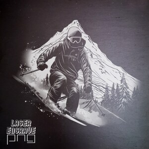 Skier PNG | Laser Engraving File | Slate Coaster | Mountain Gift | Lightburn | Glowforge