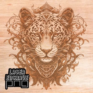 Lasergraveren, png-bestand | Klaar voor Lightburn en Glowforge | Houtetsbestand | Luipaard-mandala