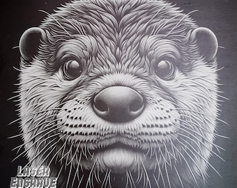 File PNG con incisione laser di Otter Face: design di sottobicchieri in ardesia (download digitale)