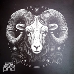 Widder PNG | Lasergravur-Datei | Schiefer Untersetzer Ätzdatei | Sternzeichen Geschenk | Horoskop Kunstwerk | Astrologie-Design | März April CNC