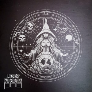 Laser Engrave PNG | Glowforge Ready | Lightburn digital | Slate Coaster Etching File | Witchful Witch