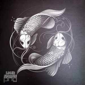 Fische PNG | Lasergravur-Datei | Schiefer Untersetzer Ätzdatei | Sternzeichen Geschenk | Horoskop Kunstwerk | Astrologie-Design | Februar März