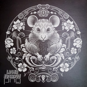 Zodíaco chino / Archivo PNG grabado con láser / Signo de la rata / Ideas para regalos del horóscopo / Posavasos de pizarra grabados / Año Nuevo lunar / Glowforge / CNC