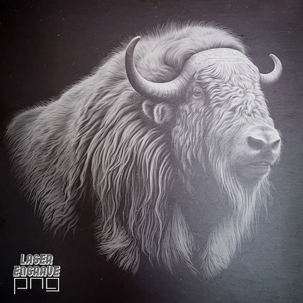 Musk OX | Laser Engrave PNG | Glowforge Ready | Lightburn digital | Slate etching file