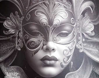 Venetian Mask Laser Engrave PNG File: Carnival Decor (Digital Download)