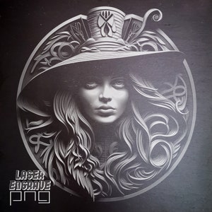 Witch PNG | Plik do grawerowania laserowego | Podkładki z łupka | Iluzja 3D | Projekty CNC | Artystyczna sztuka ścienna | Projekt do pobrania i wydrukowania | Wytrawiony