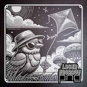 Cerf-volant PNG | Dessous de verre en ardoise PNG | Fichiers laser Co2 | Gravure laser PNG | Fichier de routeur CNC | Décoration d'intérieur hilarante | Oiseau avec chapeau | Créations numériques