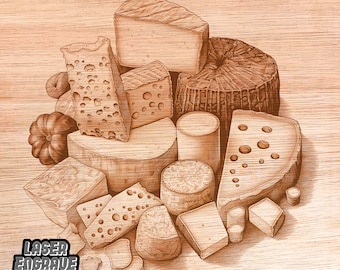 Cheese Board | Laser Engrave PNG | Lightburn and Glowforge Ready | Wood Etching