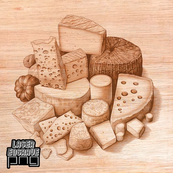 Cheese Board | Laser Engrave PNG | Lightburn and Glowforge Ready | Wood Etching