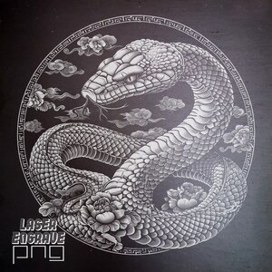 Zodíaco chino / Archivo PNG grabado con láser / Signo de la serpiente / Ideas para regalos de horóscopo / Posavasos de pizarra grabados / Año Nuevo lunar / Glowforge / CNC