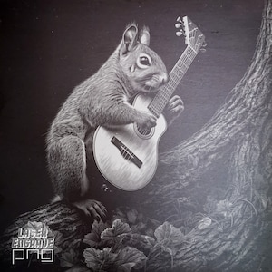 Gitarist Squirrel, png PNGEgg | Lasergravurebestanden | Leisteen onderzetters gegraveerd | CNC-projecten | Gitaristcadeau | Downloadbare afdrukken | Kunstzinnig