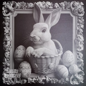 Lapin de Pâques | Fichier de gravure laser | Pâques rétro PNG | Dessous de verre gravés en ardoise | Fichiers de routeur CNC | Gravure de panneaux d'ardoise | Effets d'illusion 3D