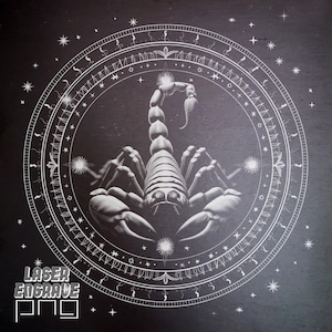 Archivo de grabado láser de Escorpio PNG / Archivo de grabado de posavasos de pizarra / Regalo de signos del zodíaco / Ilustración del horóscopo / Diseño astrológico / Arte de pared CNC