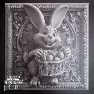 Osterhase | Lasergravur-Datei | Retro Ostern PNG | Schiefer Untersetzer graviert | Cnc Fräser Dateien | Schiefer Tafeln Ätzung | 3D-Illusion FX