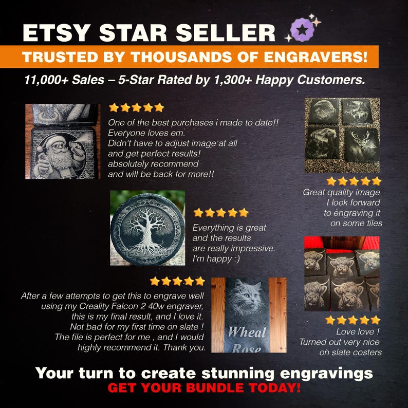 Trusted by 11,000+ engravers! 5-star rated Etsy seller with over 1,300 verified reviews. High-quality laser engraving files for professional and business use.