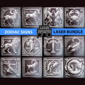 12 Sternzeichen Bündel | Sternzeichen | Lasergravur PNG-Datei | Horoskop Geschenkideen | Schiefer Untersetzer graviert | CNC-Projekt | Astrologie-Packung