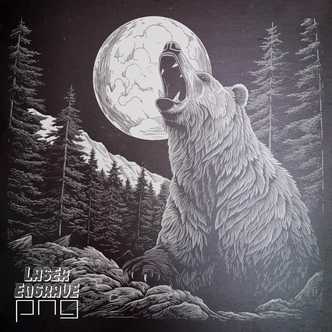 Grizzly Bear Laser Engraving Design: Mountain Forest PNG (digital ...