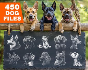 Dog Breeds Laser-Ready Slate Engraving PNG Files Bundle - Lightburn, Glowforge, Xtool