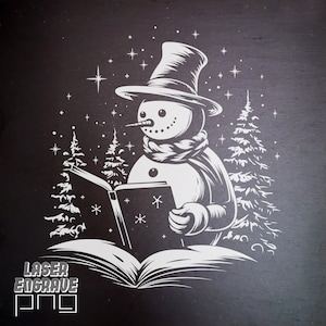 Lasergravurebestanden | Sneeuwpop lezen, png PNGEgg | Leisteen onderzetters gegraveerd | CNC-projecten | Kerst december | Kerstversiering | Kunstliefhebber boeken