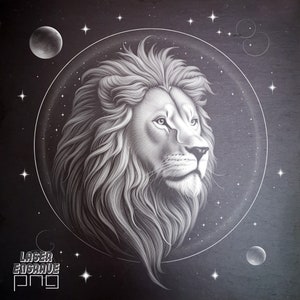Lion PNG | Fichier de gravure laser | Fichier de gravure pour dessous de verre en ardoise | Cadeau signes du zodiaque | Oeuvre d'art de l'horoscope | Conception d'astrologie | CNC juillet et août