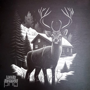 Jeleń Jeleń PNG | Pliki do grawerowania laserowego | Podkładki z łupka grawerowane | Projekty CNC | Wydruki do pobrania | Artful Buck | Mountain Forest Chalet