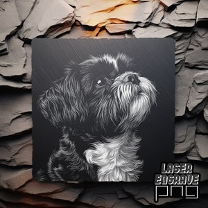 Shih Tzu PNG | Plik do grawerowania laserowego | Łupek PNG | Grawerowane podstawki z łupka | Pliki routera CNC | Projekty CNC | Grawerowanie grafiki psa | Psie