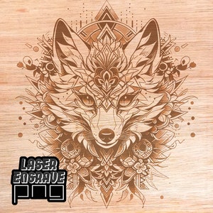 Mandala renard PNG | Fichier de gravure laser | Lime pour routeur CNC pour le bois | Décoration d'intérieur en bois | Dessous de verre gravés sur bois | Art de renard PNG | Mandala renard