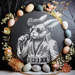 Plik do grawerowania łupkowego | Wielkanocny króliczek PNG | Wysoka jakość | Łatwy laser | Zły króliczek | Królik Elvis | Plik lasera światłowodowego CO2 - diodowego | Lightburn
