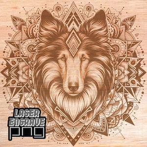 Rough Collie Mandala PNG / File per incisione laser / File CNC per legno / File per router CNC / Regalo per amanti dei cani / Tavola di legno incisa / Decorazione artistica