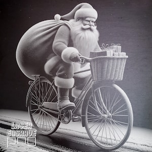 Lasergravur-Datei | Radfahrer Kunst | Weihnachtsmann PNG | Schiefer Untersetzer | Fahrrad Ornament | CNC-Projekte | Weihnachtsdeko | Weihnachtsgeschenk Lieferung