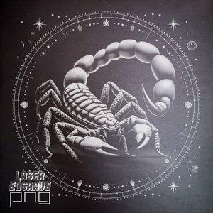 Skorpion PNG | Plik do grawerowania laserowego | Plik do grawerowania podstawek łupkowych | Prezent ze znakiem zodiaku | Grafika horoskopowa | Projekt astrologiczny | Sztuka ścienna CNC