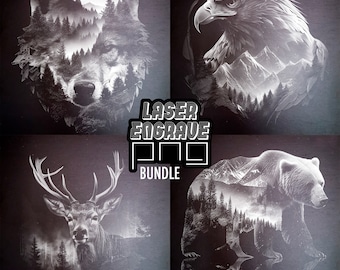 Laser Slate Engraving PNG Files Bundle of 4 Wildlife Mountains Animals - Download, Engrave and Sell