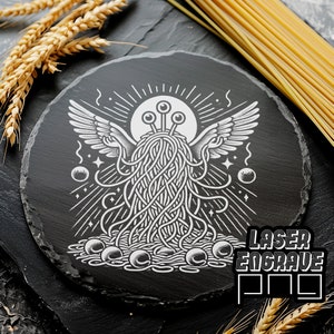 Fliegendes Spaghettimonster | Schiefer Untersetzer PNG | Lasergravur PNG | Co2 Laser Dateien | Türschild für Küche | Pastafari | Nudelgott Restaurant