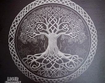 Archivo PNG de grabado láser del Árbol de la Vida Yggdrasil: Diseño CNC Vikingo (Descarga digital)