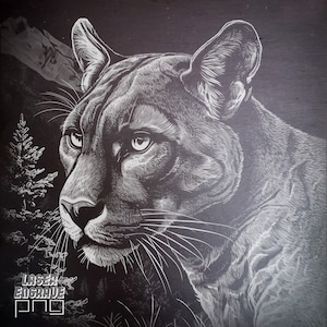 Mountain Lion PNG | Laser Engraving File | Slate Coaster Engraved | CNC Router Files | CNC Projects | Artful | Downloadable Prints | Puma