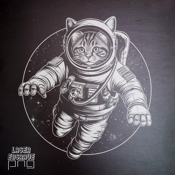 Space Cat PNG | Laser Engraving File | Slate coaster | Lightburn | Glowforge