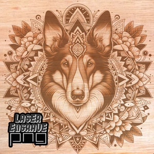 Smooth Collie Mandala PNG / File per incisione laser / File CNC per legno / File per router CNC / Regalo per amanti dei cani / Tavola di legno incisa / Decorazione artistica