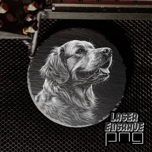 Golden Retriever PNG | Plik do grawerowania laserowego | Łupek PNG | Grawerowane podstawki z łupka | Pliki routera CNC | Projekty CNC | Trawienie psa | Psowaty