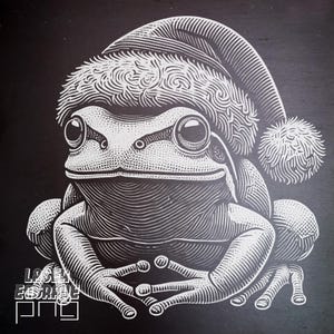 Żaba świąteczna PNG | Plik do grawerowania laserowego | Czapka Mikołaja PNG | Podkładki z łupka | Projekty CNC | Dekoracje świąteczne | Zapasy świąteczne | Zabawne | Slate Png