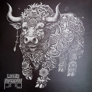 Zodíaco chino / Archivo PNG grabado con láser / Signo del buey / Ideas para regalos de horóscopo / Posavasos de pizarra grabados / Año Nuevo lunar / Glowforge / CNC