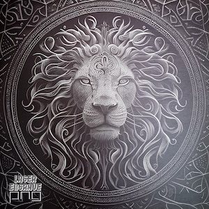 Leo PNG / Archivo de grabado láser / Archivo de grabado para posavasos de pizarra / Regalo de signos del zodíaco / Ilustración del horóscopo / Diseño astrológico / Julio y agosto CNC