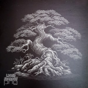 Drzewo Bonsai PNG | Plik do grawerowania laserowego | Podkładki z łupka grawerowane | Pliki do routera CNC | Deski z łupka grawerowane | Zen Home Decor Í Sztuka japońska