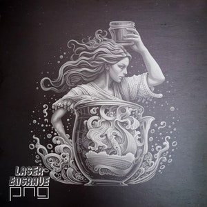 Wassermann PNG | Lasergravur-Datei | Schiefer Untersetzer Ätzdatei | Sternzeichen Geschenk | Horoskop Kunstwerk | Astrologie-Design | Kunstvolle CNC