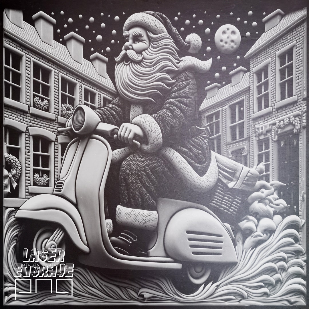 Scooter Christmas Ornament Laser Engraving File Santa PNG Slate Coasters CNC Projects Xmas Decs
