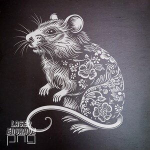 Zodíaco chino / Archivo PNG grabado con láser / Signo de la rata / Ideas para regalos del horóscopo / Posavasos de pizarra grabados / Año Nuevo lunar / Glowforge / CNC