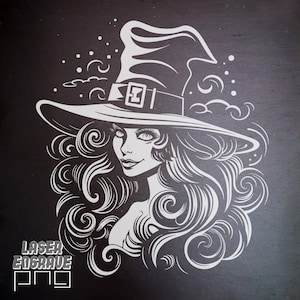 Laser Engrave PNG | Glowforge Ready | Lightburn digital | Slate Coaster Etching File | Witchful Witch