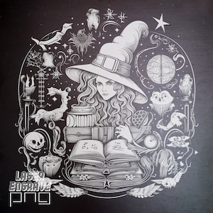 Laser Engrave PNG | Glowforge Ready | Lightburn digital | Slate Coaster Etching File | Witchful Witch